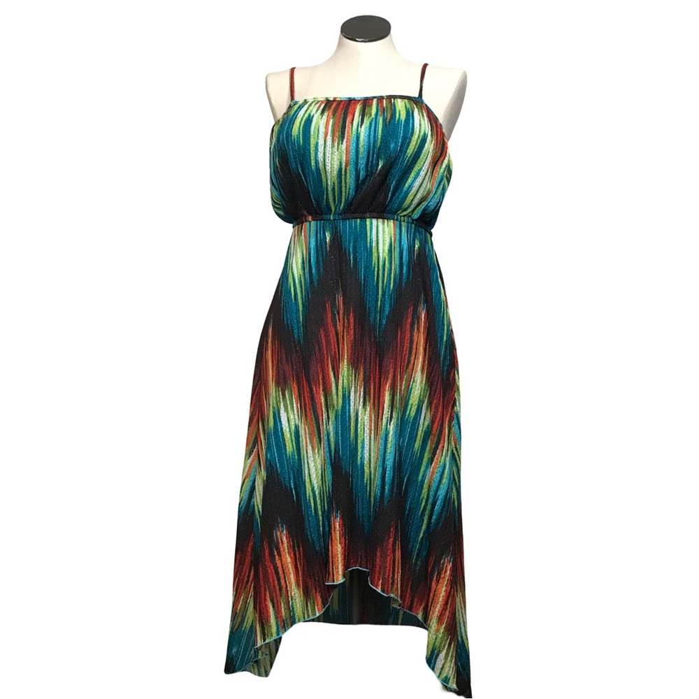 Maunces Asymmetrical Dress Women’s  M Geometric Print Multicolor Spaghetti Strap